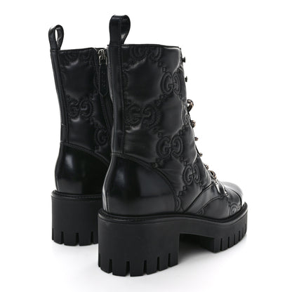 Gucci Cordovan Lux Nappa GG Matelasse Lace Up 60mm Combat Boots 37.5 Black 4 of 8