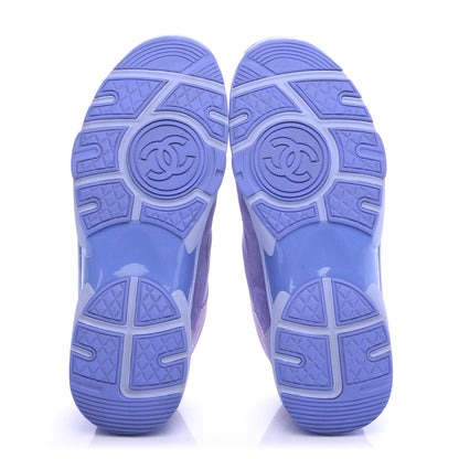 Chanel Nylon Lambskin Suede Calfskin CC Sneakers 38 Purple 5 of 9
