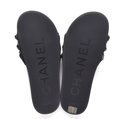 Chanel Satin Chain Flat Sandals 40 Marine 5 of 9