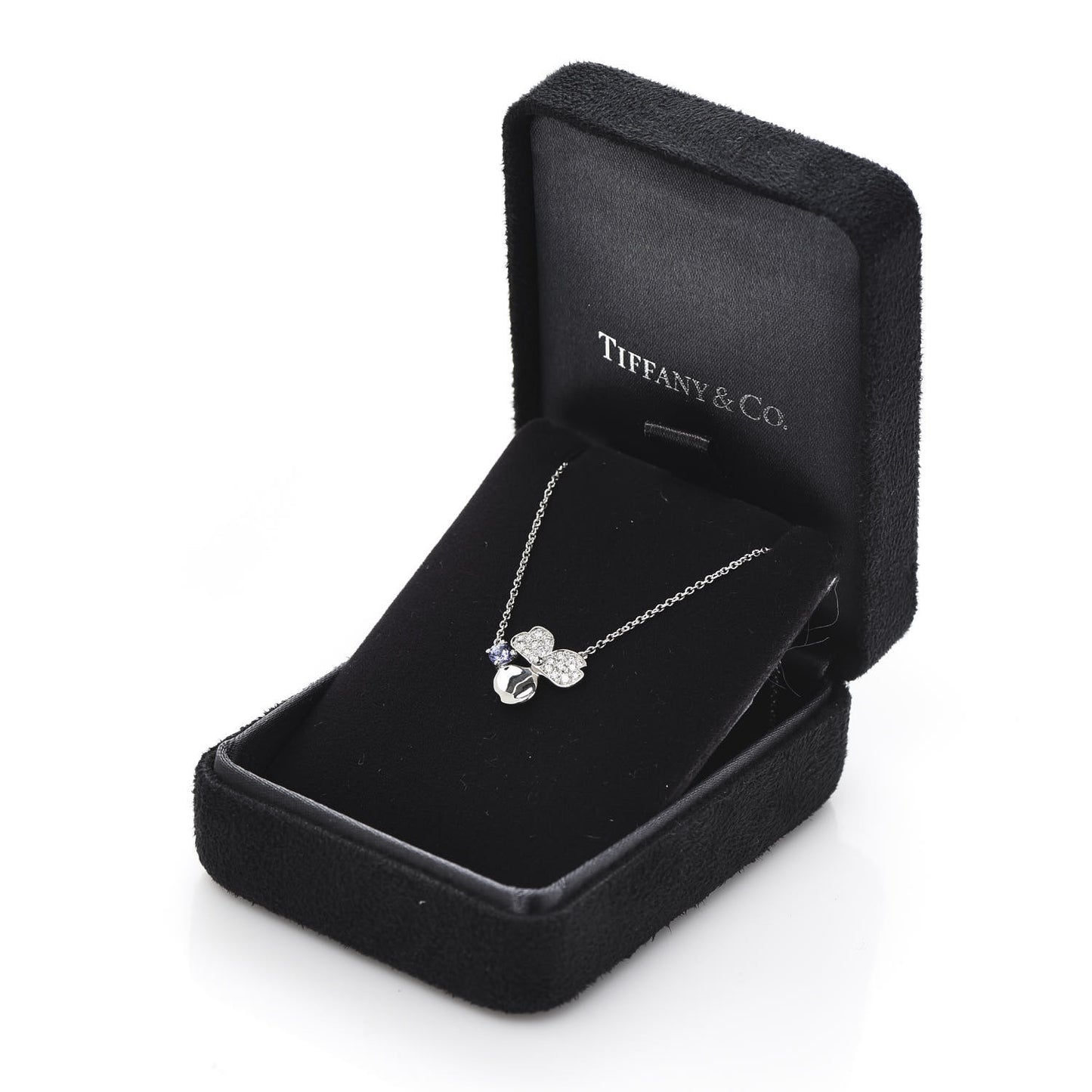 Platinum Diamond Tanzanite Paper Flowers Pendant Necklace