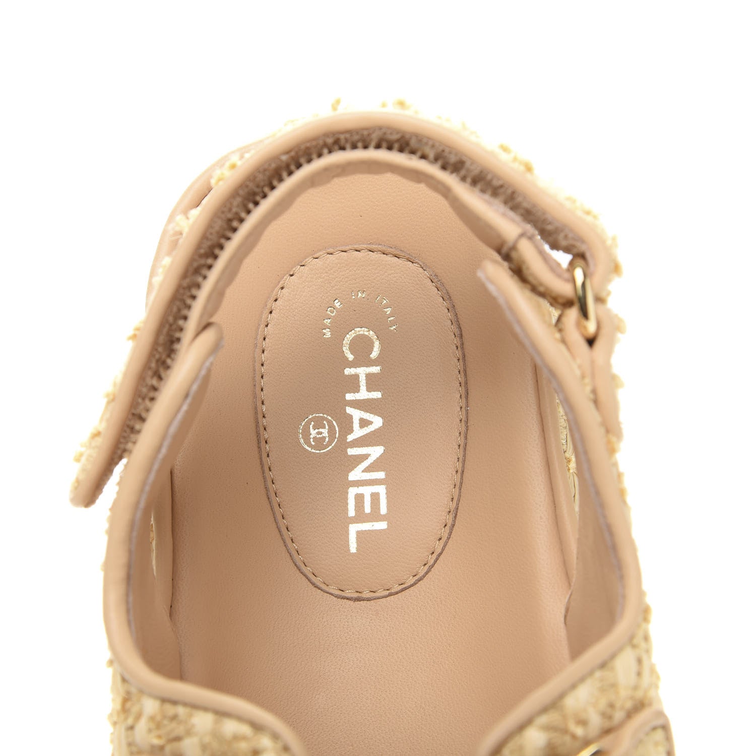 Chanel Braided Fabric Velcro Dad Sandals 37.5 Beige 6 of 8