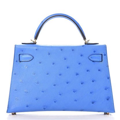 Hermes Ostrich Mini Kelly Sellier 20 Blueet 25 of 60