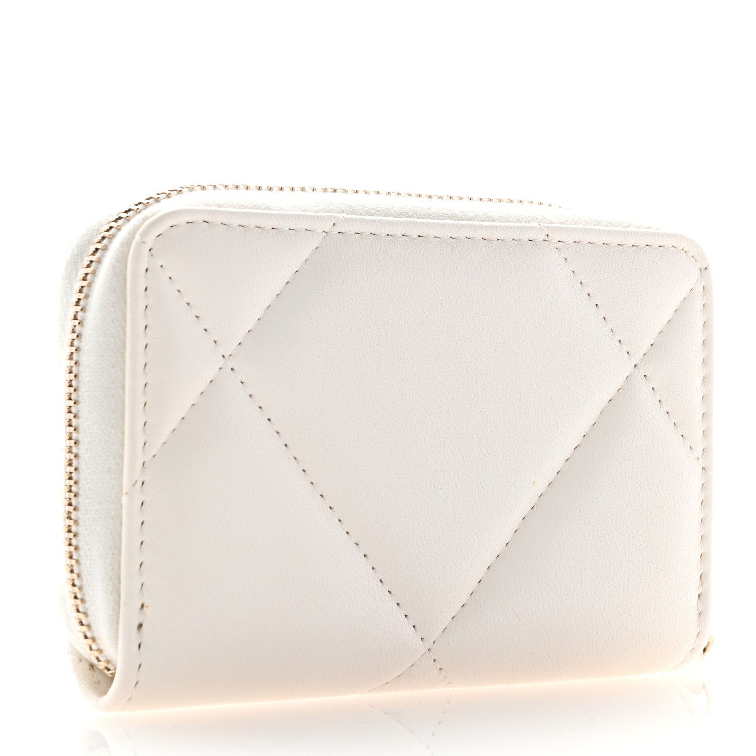 Chanel Lambskin Quilted Chanel 19 Zip Around Coin Purse Wallet White 3 of 7