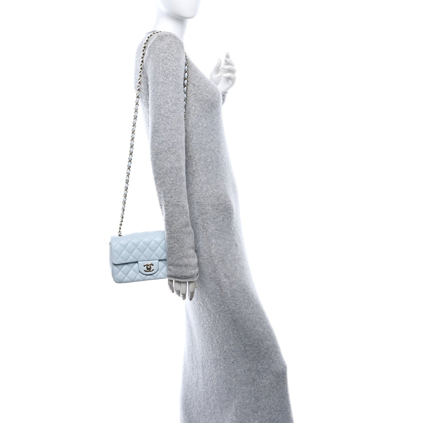 Lambskin Quilted Mini Rectangular Flap Light Blue
