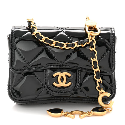 Chanel Patent Enamel Quilted Coco Hearts Clutch With Chain Black 1 of 12