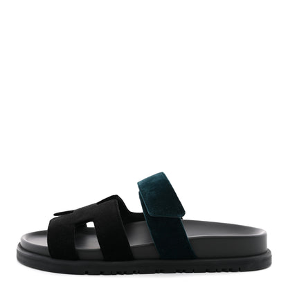 Hermes Velvet Womens Chypre Sandals 36 Black Vert Mousse 1 of 9