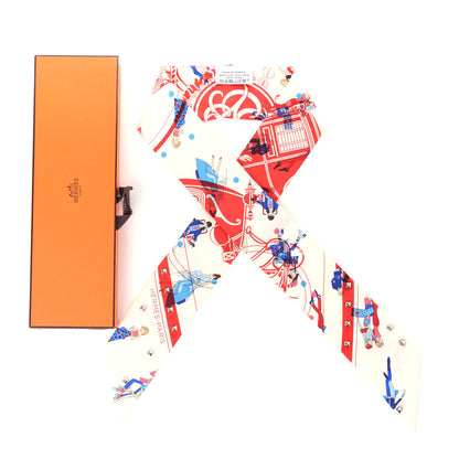 Hermes Silk Ex-Libris Les Parisiennes Studded Twilly Crème Rouge Bleu 5 of 5