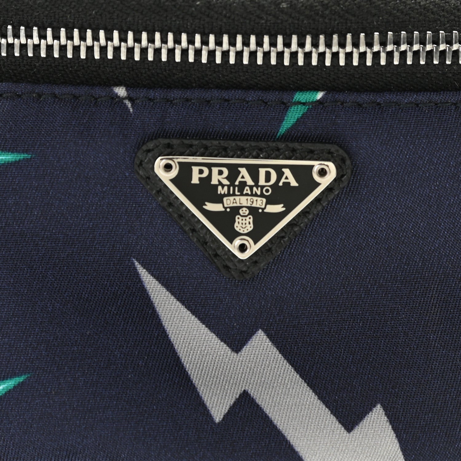 Prada X UNIVERSAL STUDIOS Tessuto Nylon Thunder Frankenstein Print Mini Arm Bag Blu Smeraldo 6 of 8