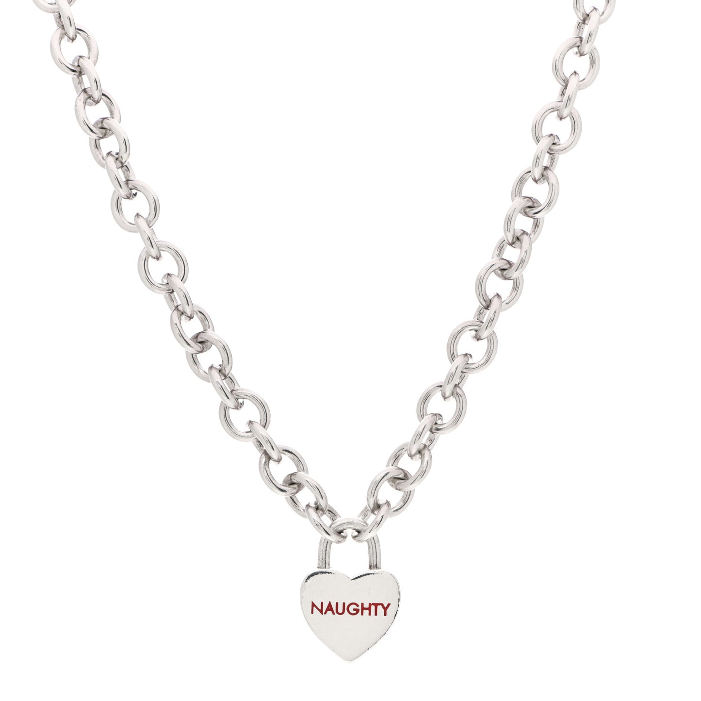Sterling Silver Heart Naughty & Nice Heart Lock Pendant Necklace