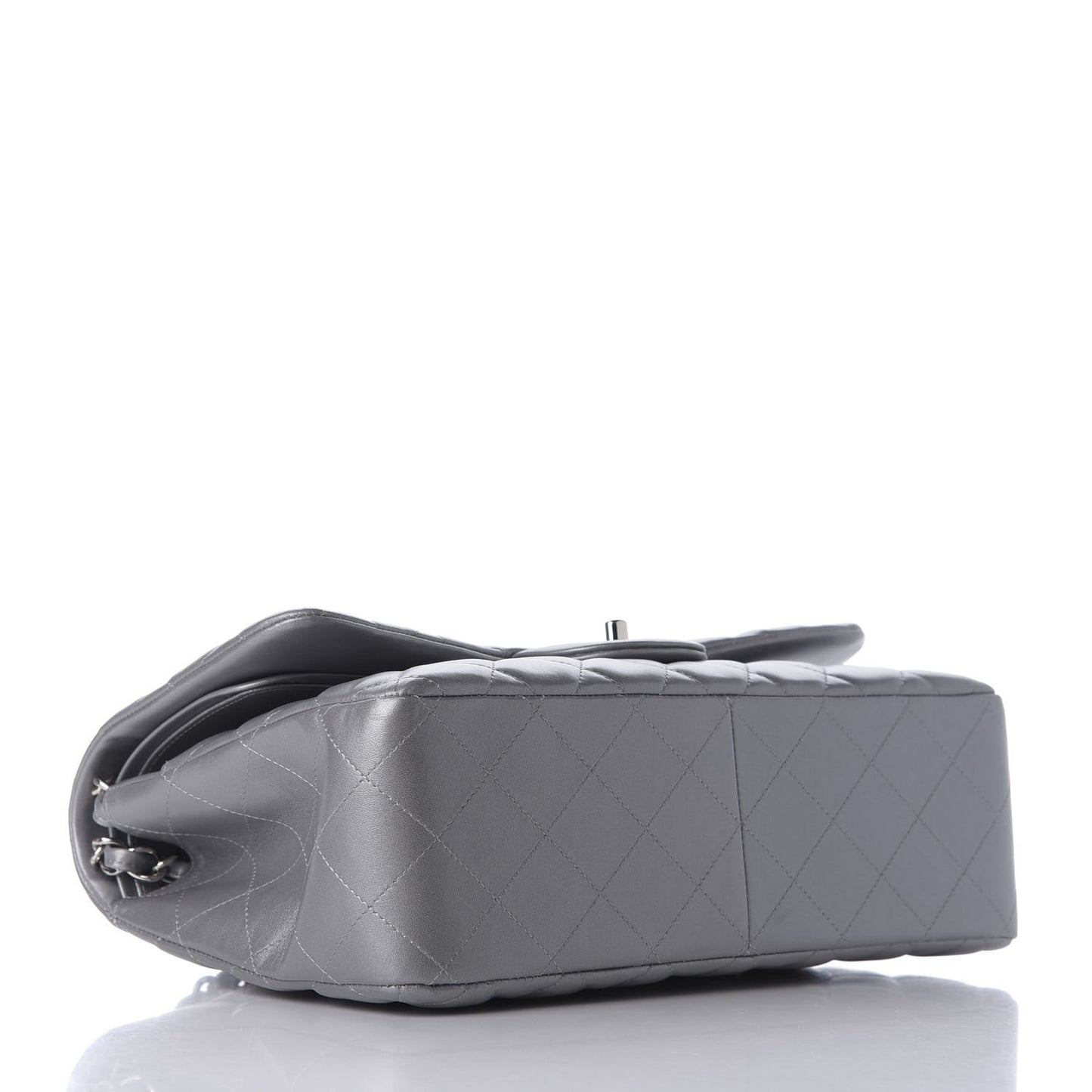Metallic Lambskin Quilted Jumbo Double Flap Grey