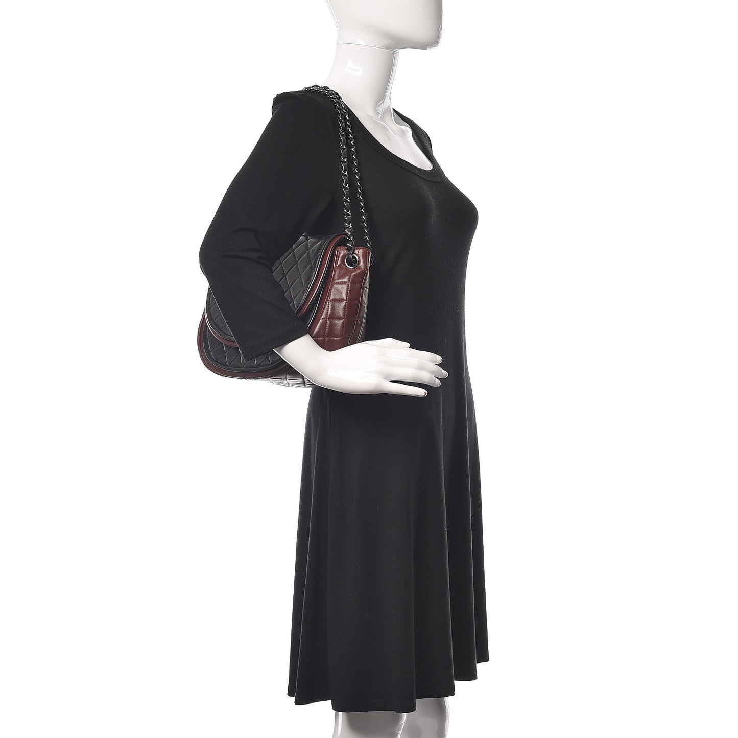 Lambskin Quilted Large Classic Twist Crescent Flap Black Burgundy