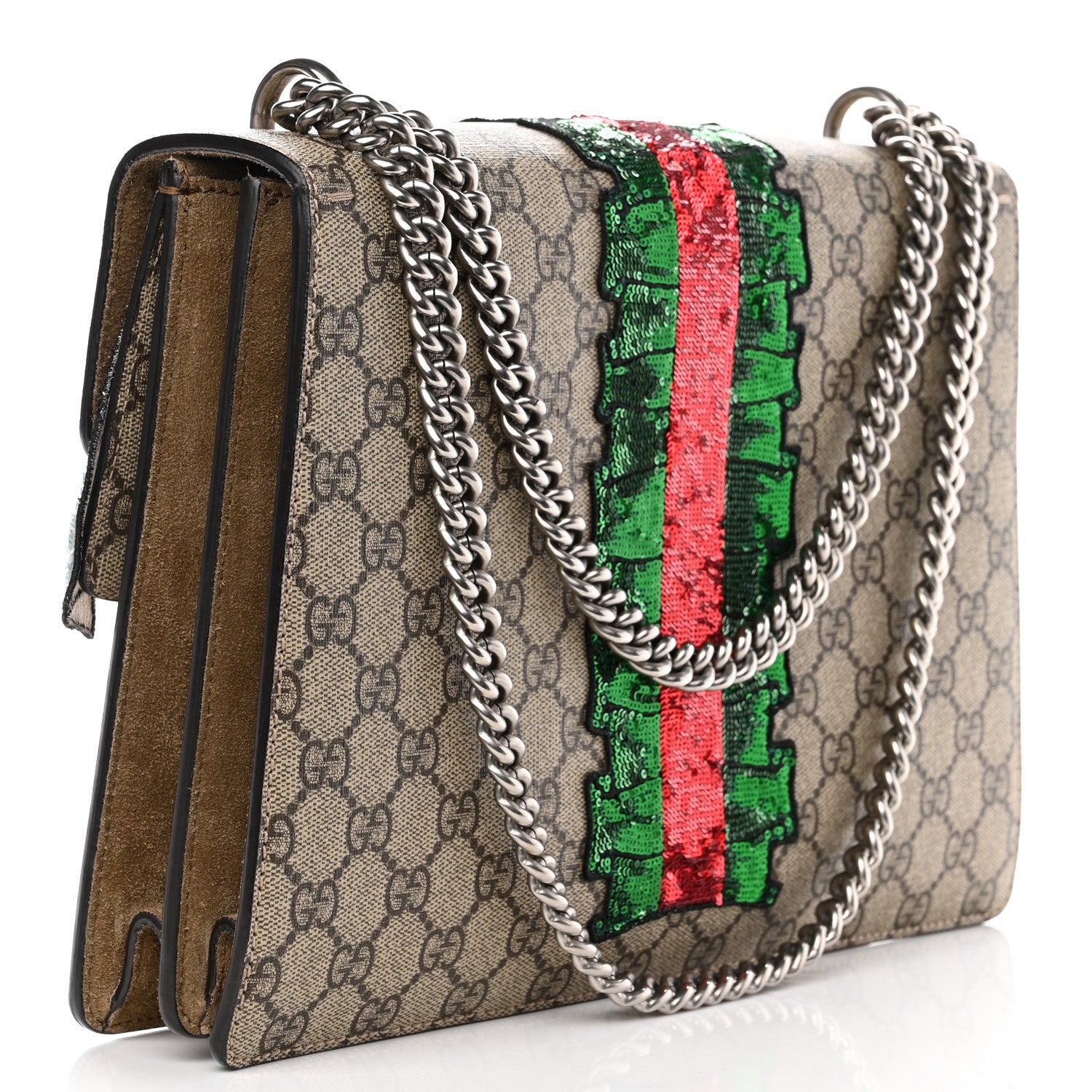 Gucci GG Supreme Monogram Lightning Embroidered Medium Dionysus Shoulder Bag Beige 3 of 9