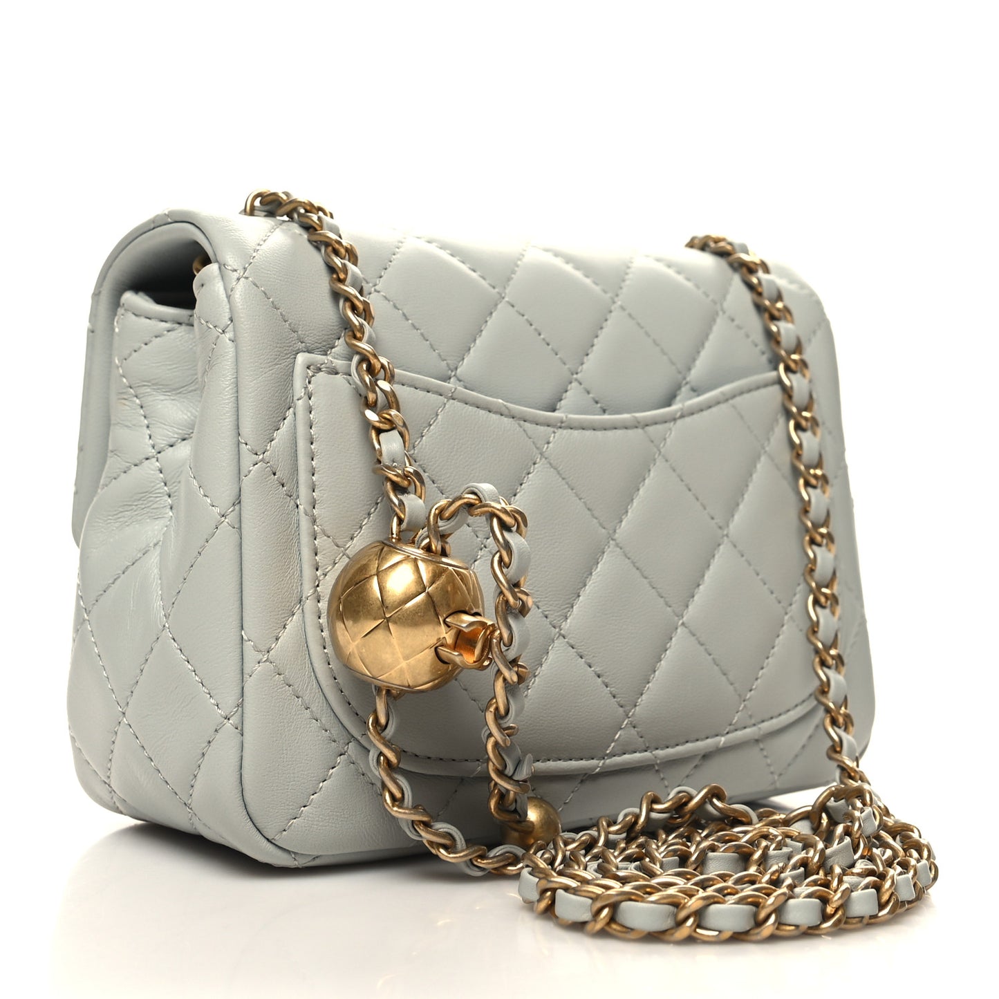 Lambskin Quilted Mini Pearl Crush Flap Light Grey