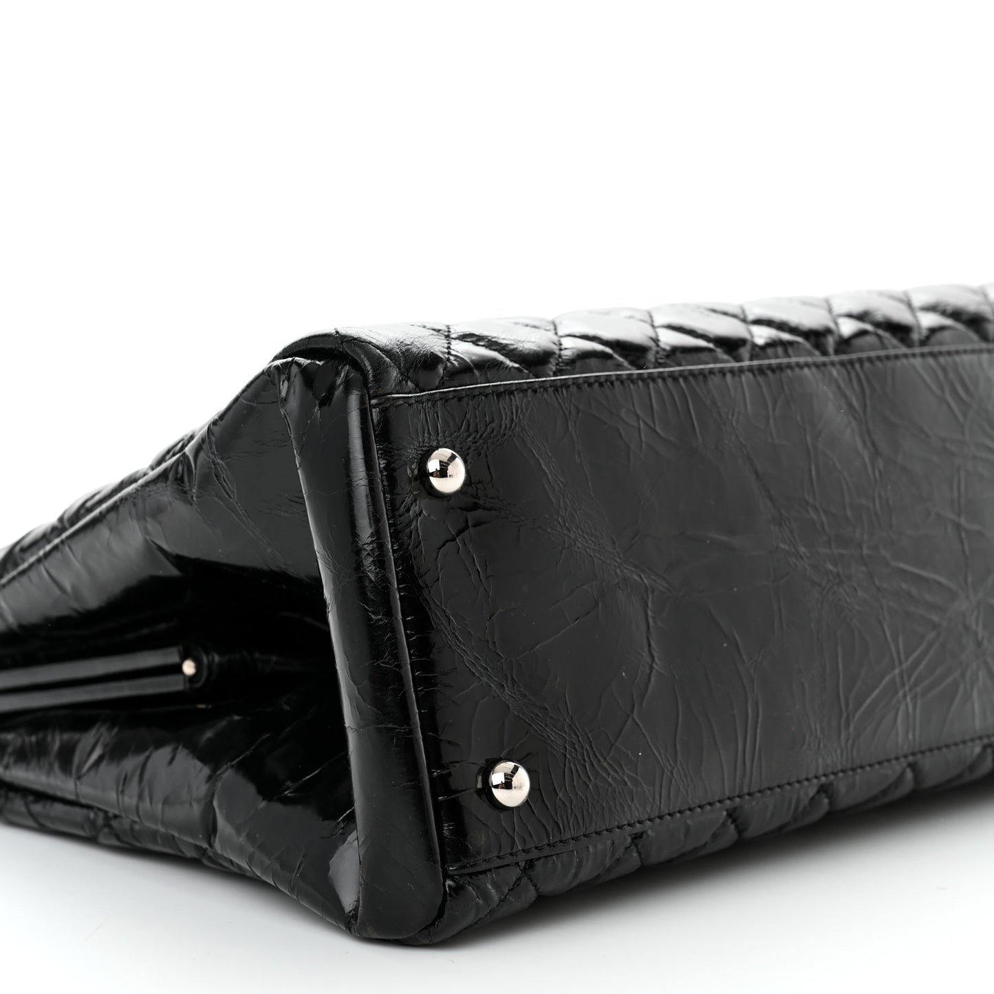 Glazed Calfskin Quilted Large Just Mademoiselle Bowling Bag Black