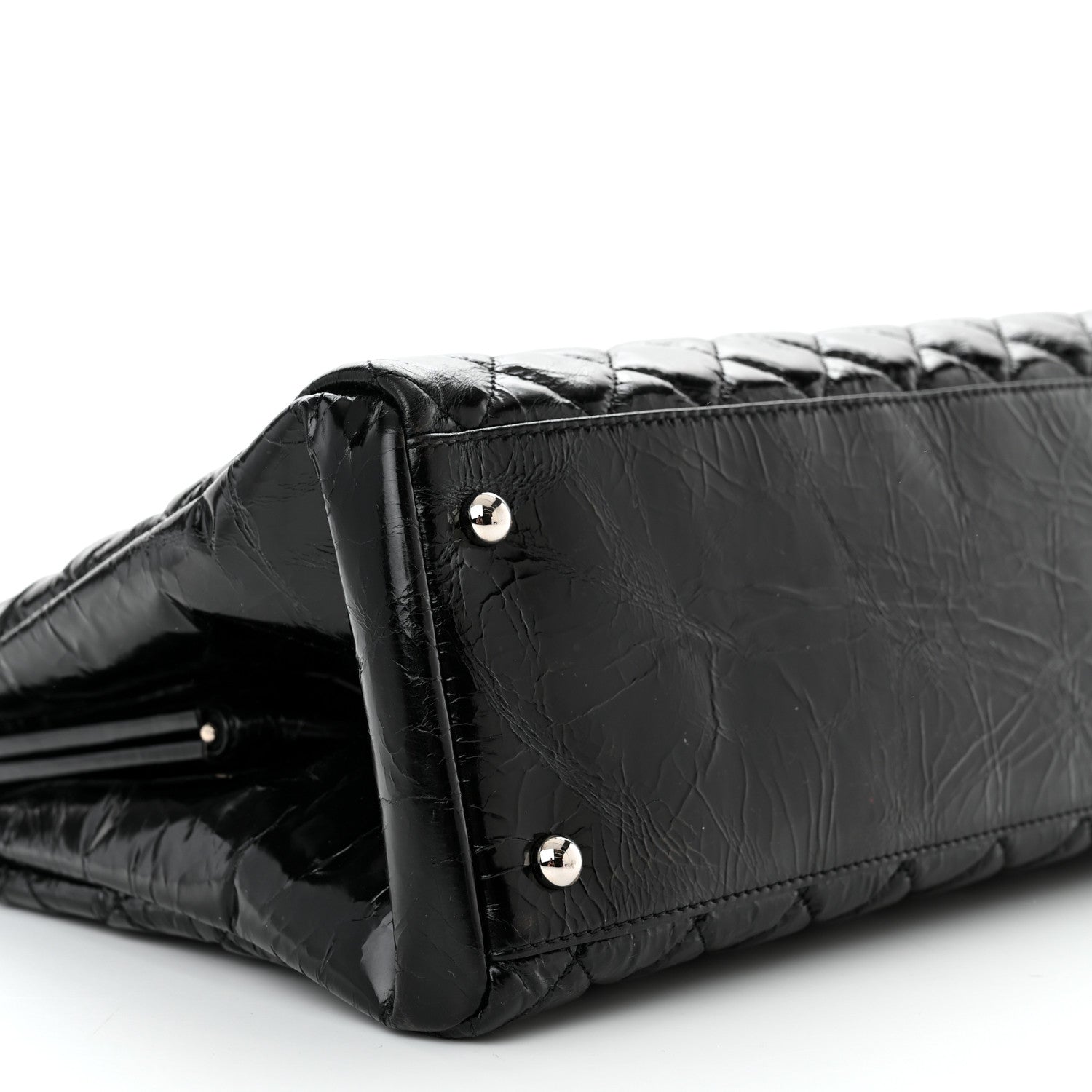 Chanel Glazed Calfskin Quilted Large Just Mademoiselle Bowling Bag Black 9 of 10