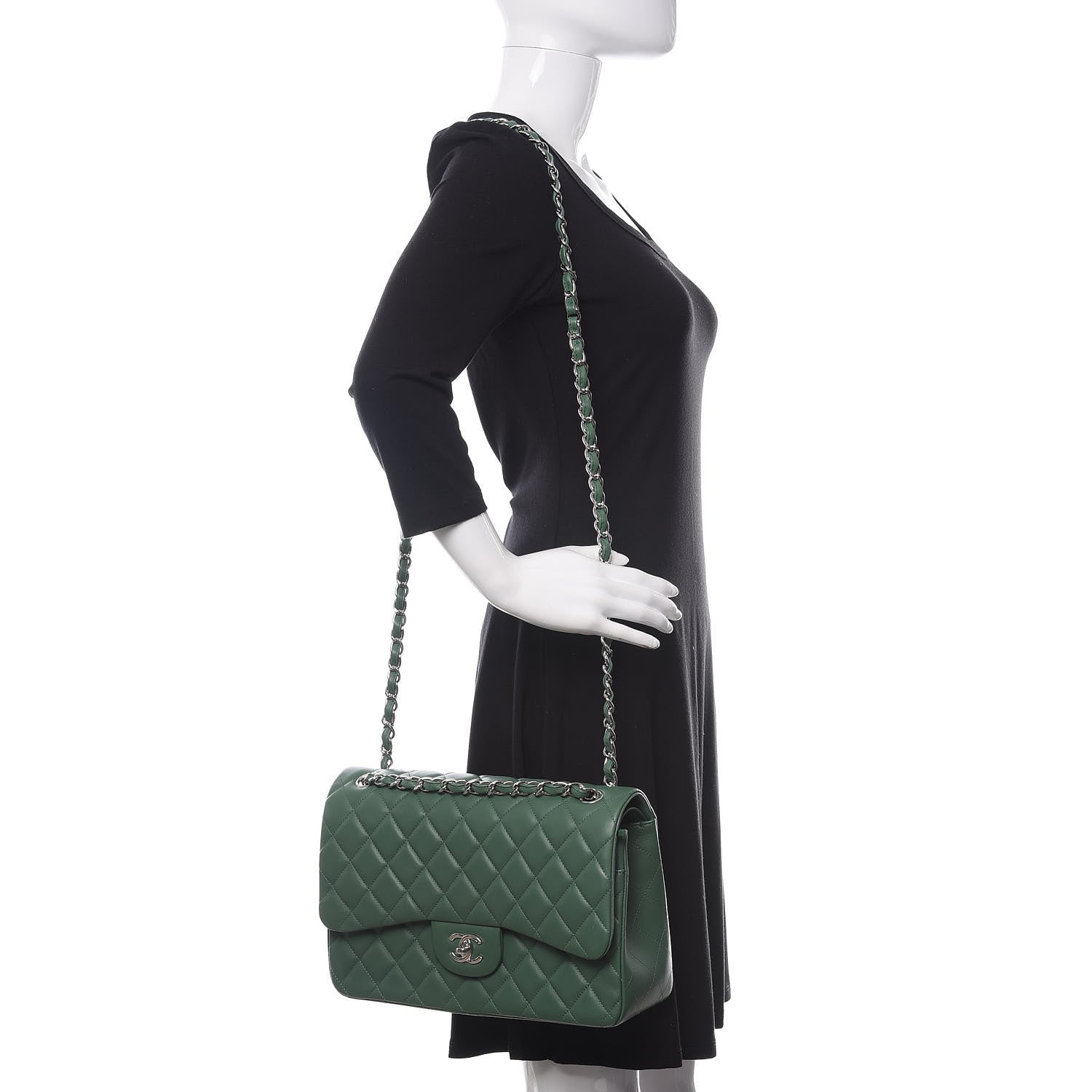 Chanel Lambskin Quilted Jumbo Double Flap Green 2 of 10