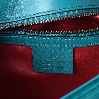 Gucci Velvet Matelasse Small GG Marmont Shoulder Bag Pavone Cyan 6 of 8