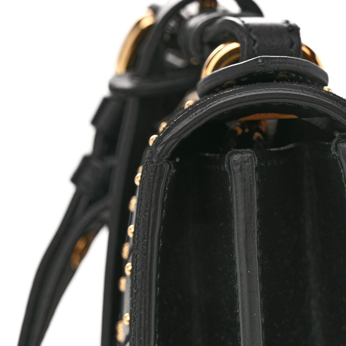 Calfskin Suede Studded Aileen Shoulder Bag Black