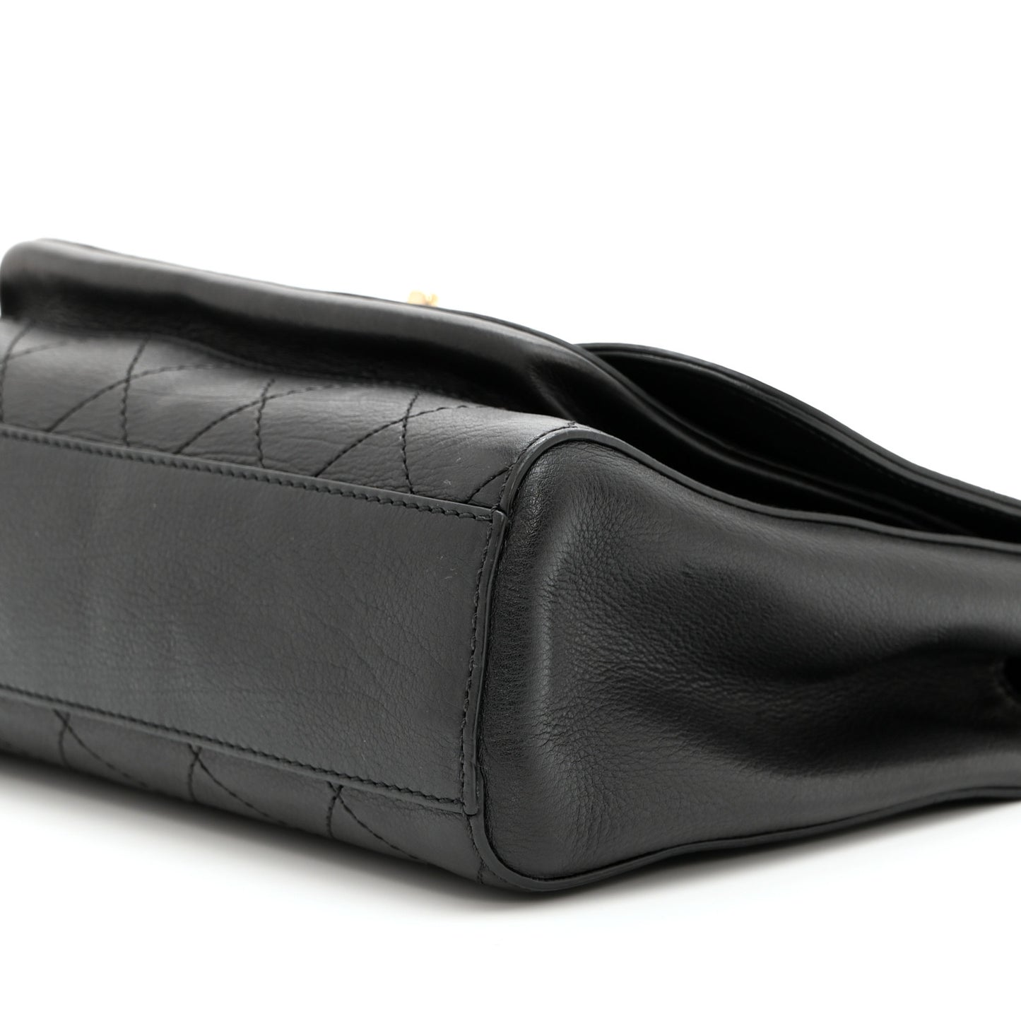Calfskin Stitched Medium Covered CC Flap Bag Black