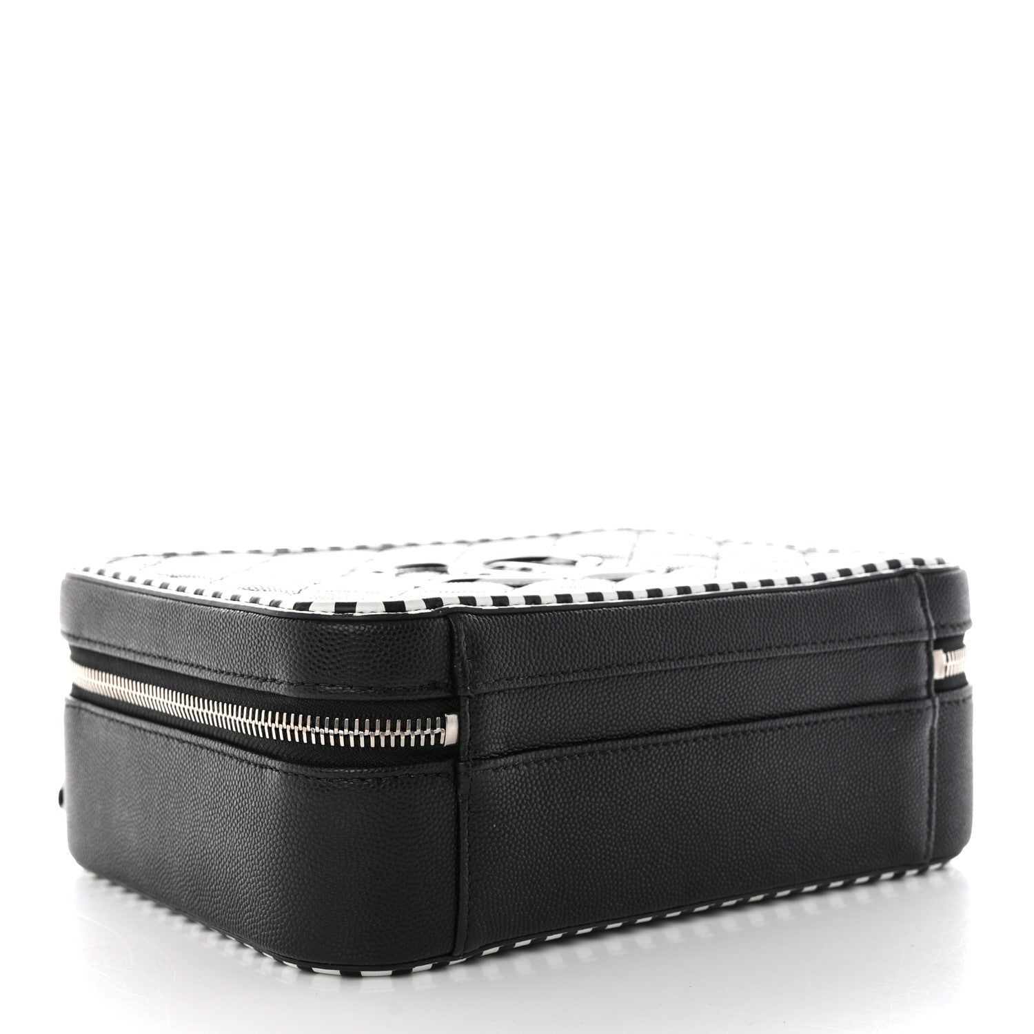 Chanel Caviar Quilted Striped Medium CC Filigree Vanity Case Black White 4 of 10