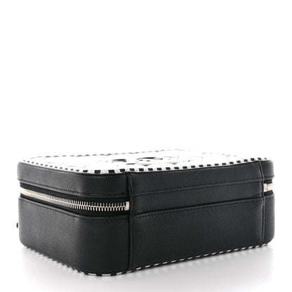 Chanel Caviar Quilted Striped Medium CC Filigree Vanity Case Black White 4 of 10