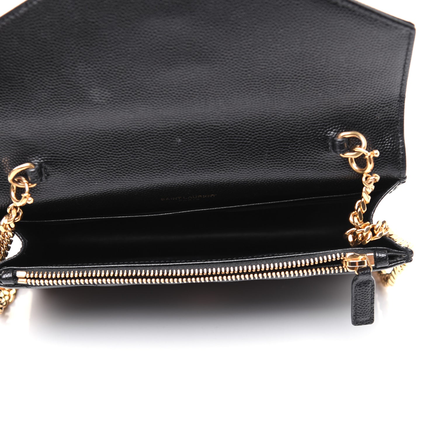 Grain De Poudre Matelasse Chevron Monogram Envelope Chain Wallet Black