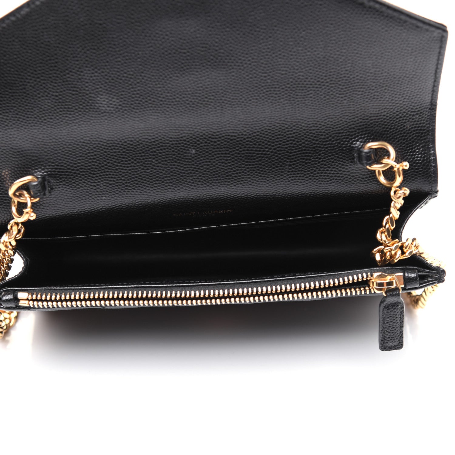 Saint Laurent Grain De Poudre Matelasse Chevron Monogram Envelope Chain Wallet Black 5 of 17