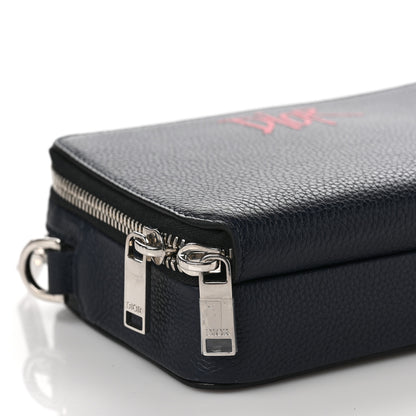 Christian Dior X SHAWN STUSSY Grained Calfskin Ox Head Crossbody Double Zip Crossbody Pouch Navy Blue 8 of 9