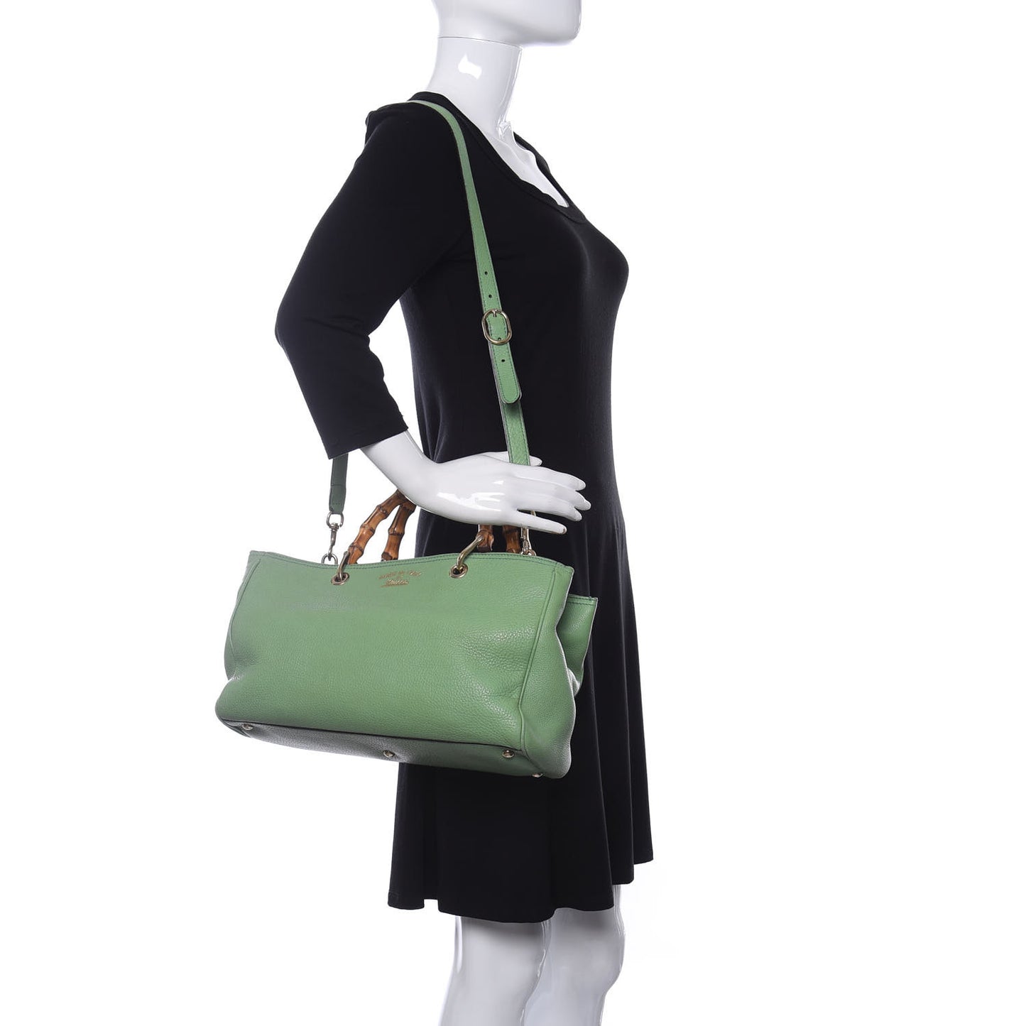 Pebbled Calfskin Medium Bamboo Shopper Tote Green