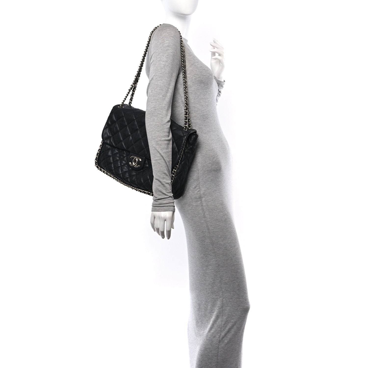 Chanel Washed Lambskin Quilted Maxi Chain Around Flap Black 2 of 10