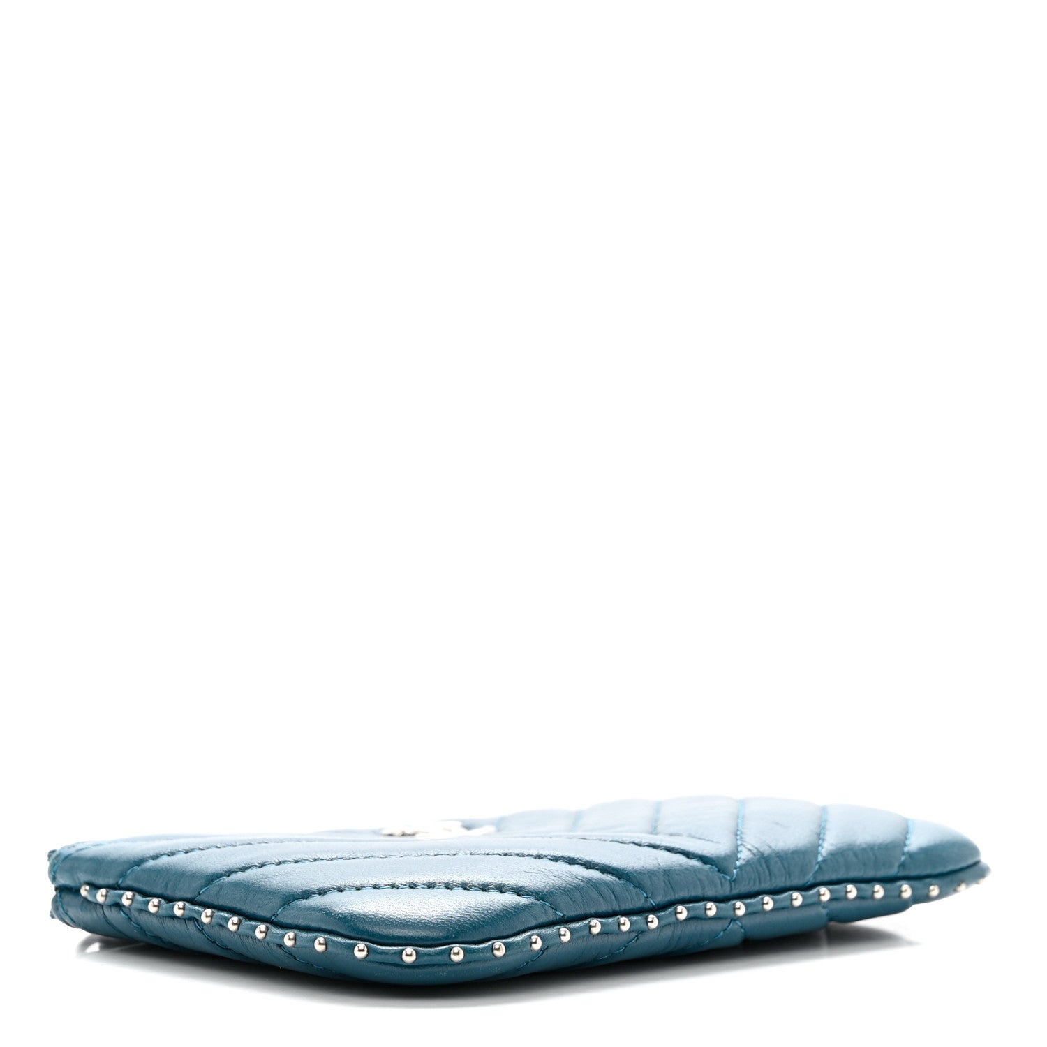 Chanel Lambskin Chevron Quilted Studded Small Cosmetic Case Blue 4 of 8