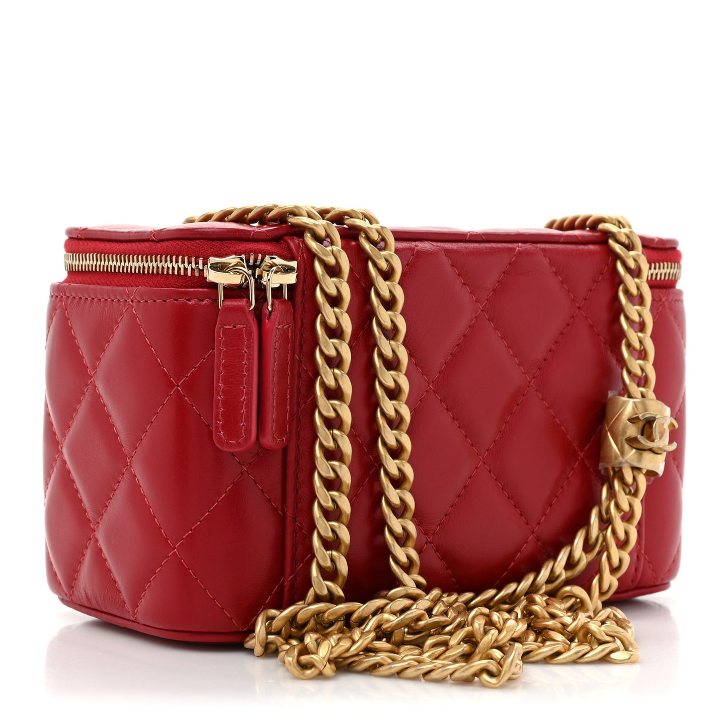 Lambskin Quilted Small Pillow Crush Vanity Case With Chain Red