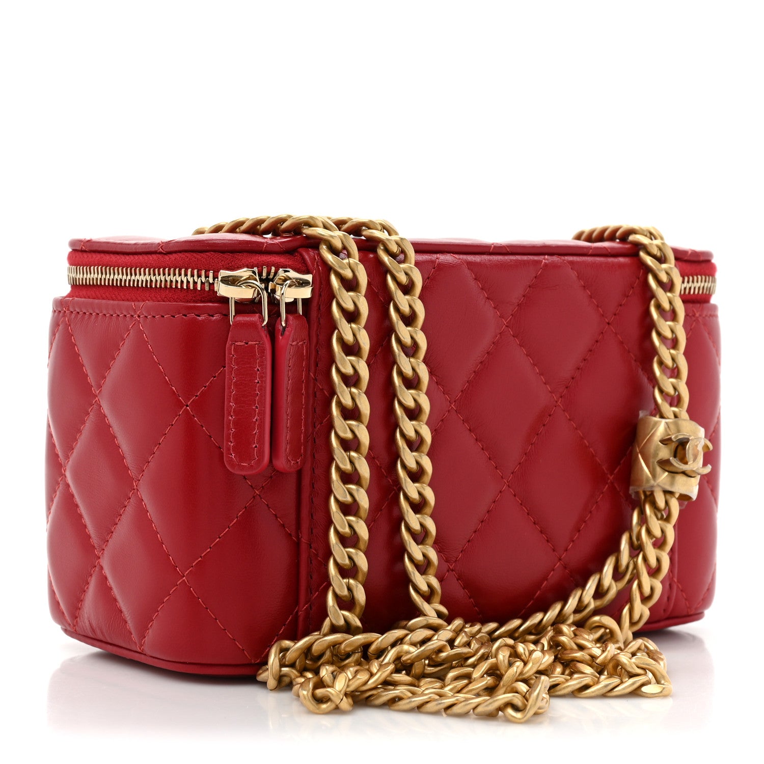 Chanel Lambskin Quilted Small Pillow Crush Vanity Case With Chain Red 3 of 10