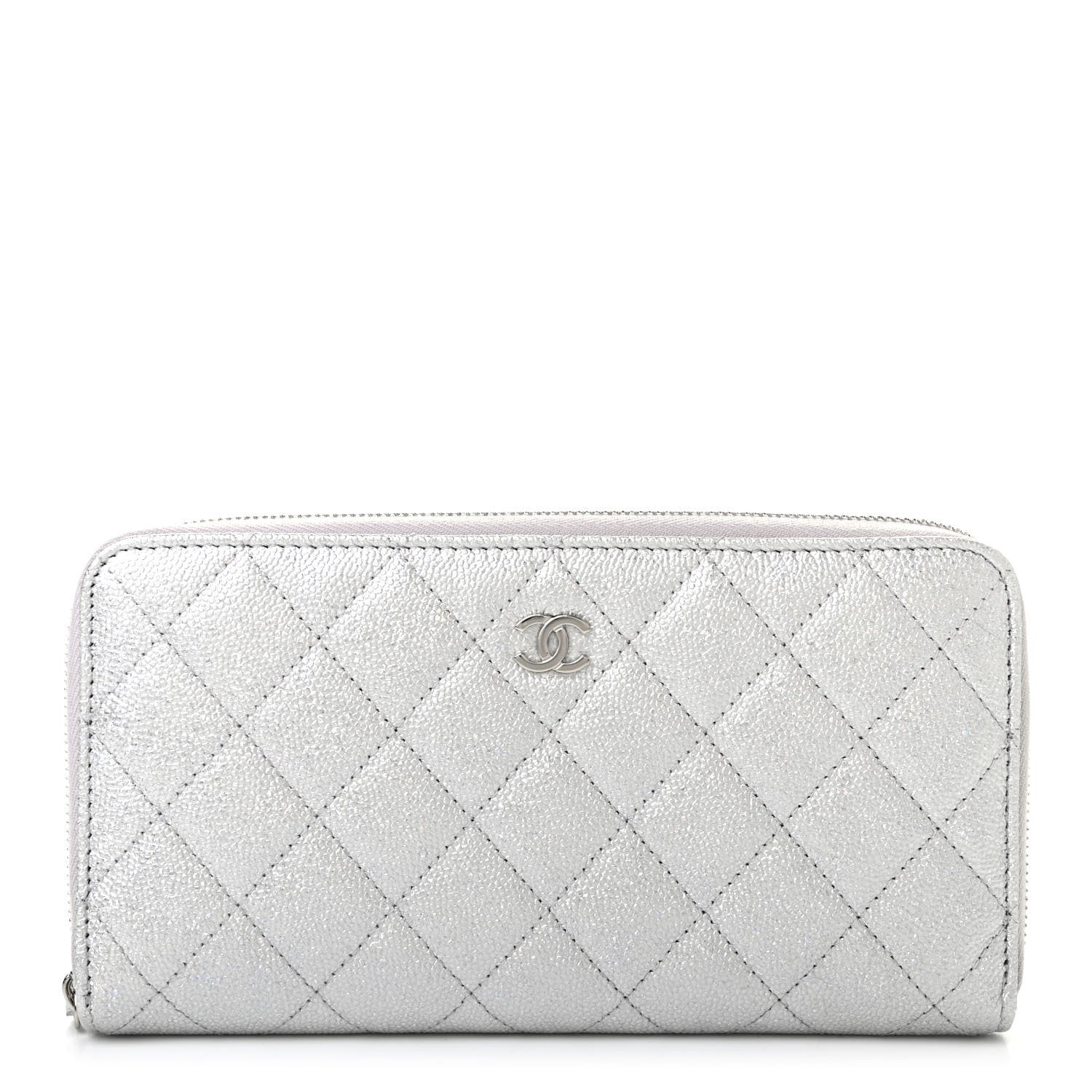 Chanel Metallic Caviar Quilted Large Gusset Zip Around Wallet Silver 1 of 9