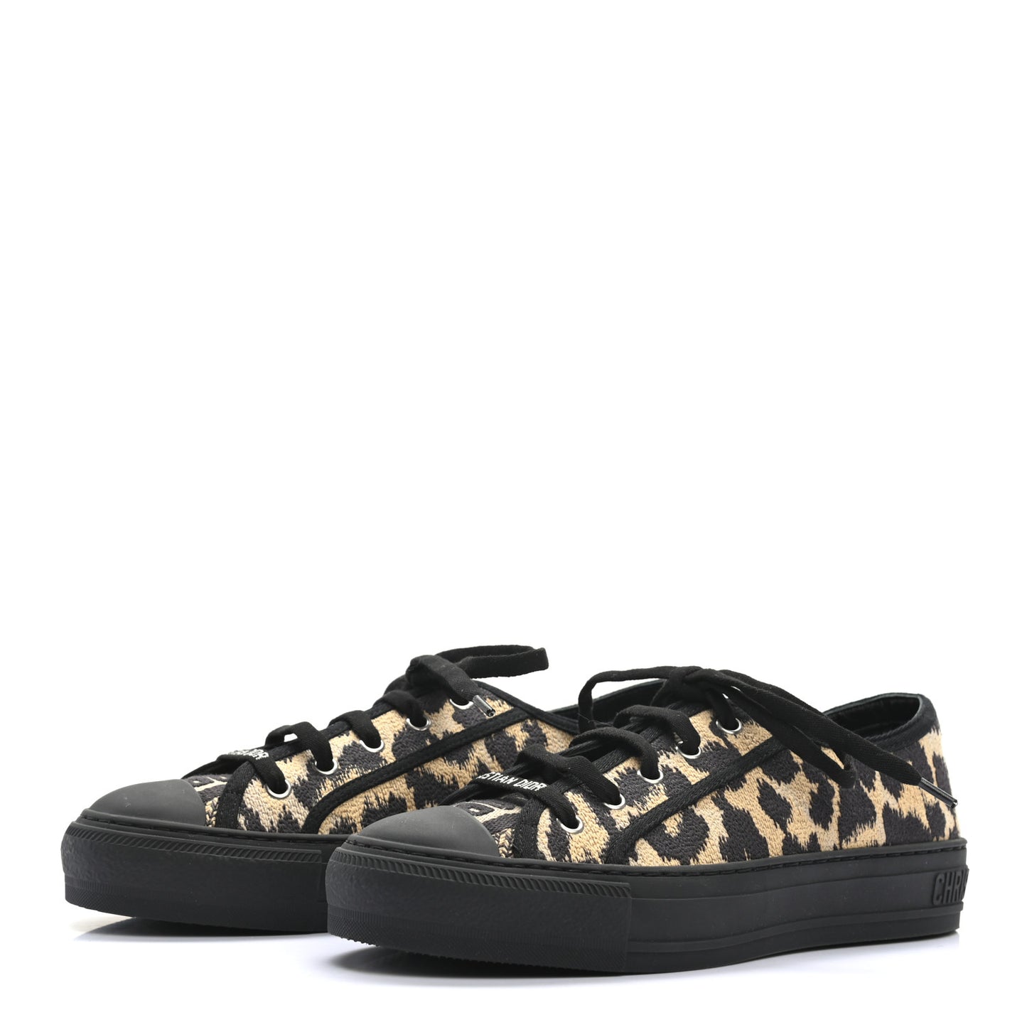 Cotton Mizza Embroidered Walk'N'Dior Low Top Sneakers 37.5 Natural Black