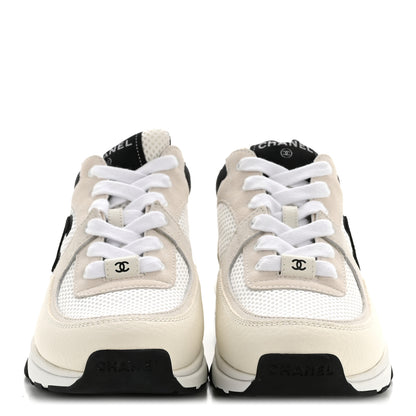 Chanel Mesh Suede Grained Calfskin Womens CC Sneakers 38.5 White Black 3 of 10