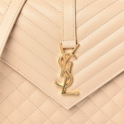 Saint Laurent Grain De Poudre Mixed Matelasse Large Triquilt Monogram Satchel Nude Powder 10 of 10