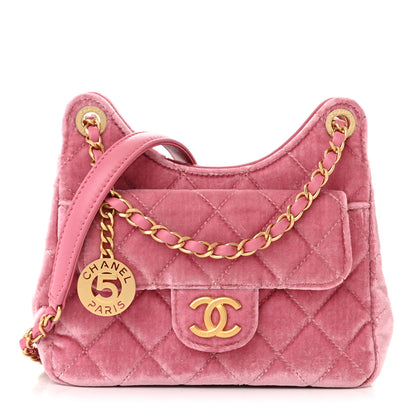 Chanel Velvet Quilted Small Wavy CC Hobo Pink 1 of 11