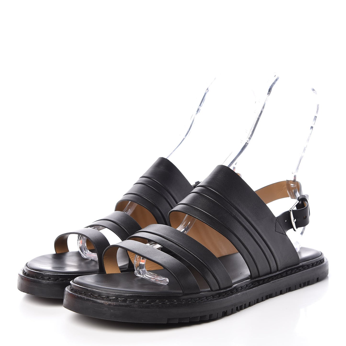 Calfskin Mens Buckle Sandals 43 Black