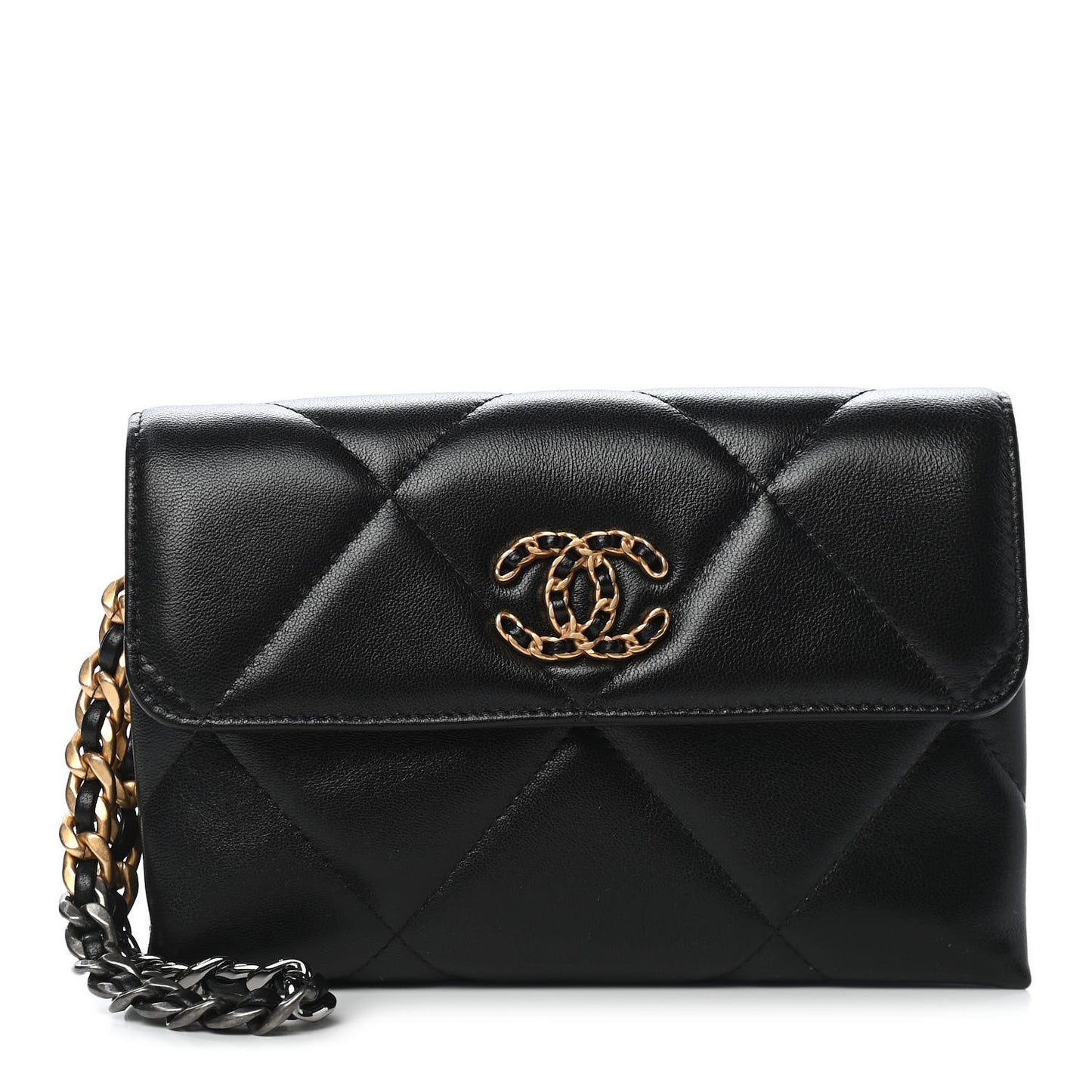 Lambskin Quilted Chanel 19 Flap Clutch Black