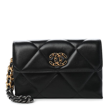 Chanel Lambskin Quilted Chanel 19 Flap Clutch Black 1 of 10