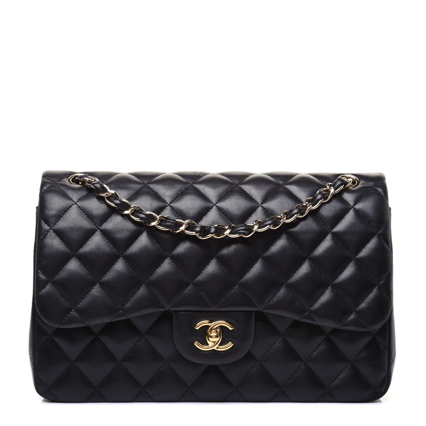 Lambskin Quilted Jumbo Double Flap Black