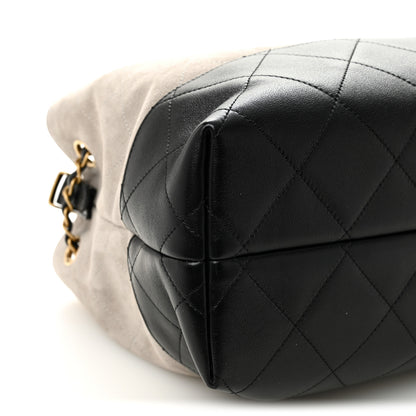 Chanel Suede Calfskin Shiny Lambskin Quilted Small Coco Base Shopping Bag Grey Black 9 of 10