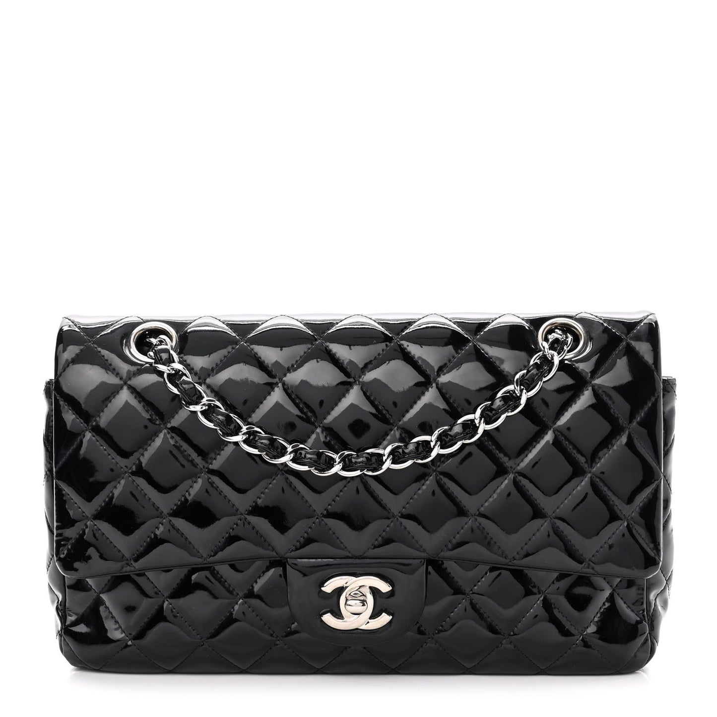 Patent Quilted Medium Double Flap Black