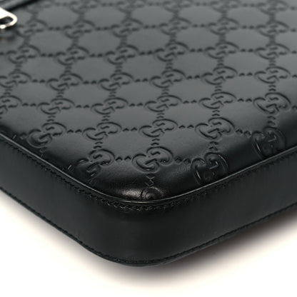 Gucci Guccissima Signature Medium Flat Messenger Bag Black 11 of 12