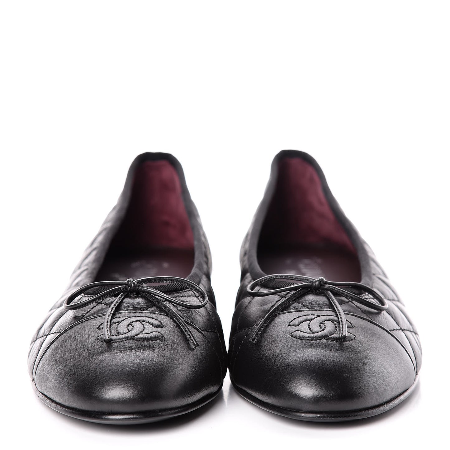 Aged Calfskin Quilted Cap Toe Ballerina Flats 42 Black