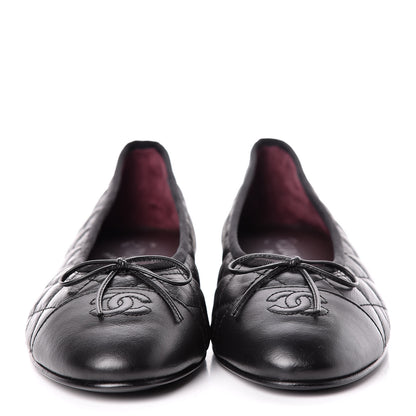 Chanel Aged Calfskin Quilted Cap Toe Ballerina Flats 42 Black 2 of 8