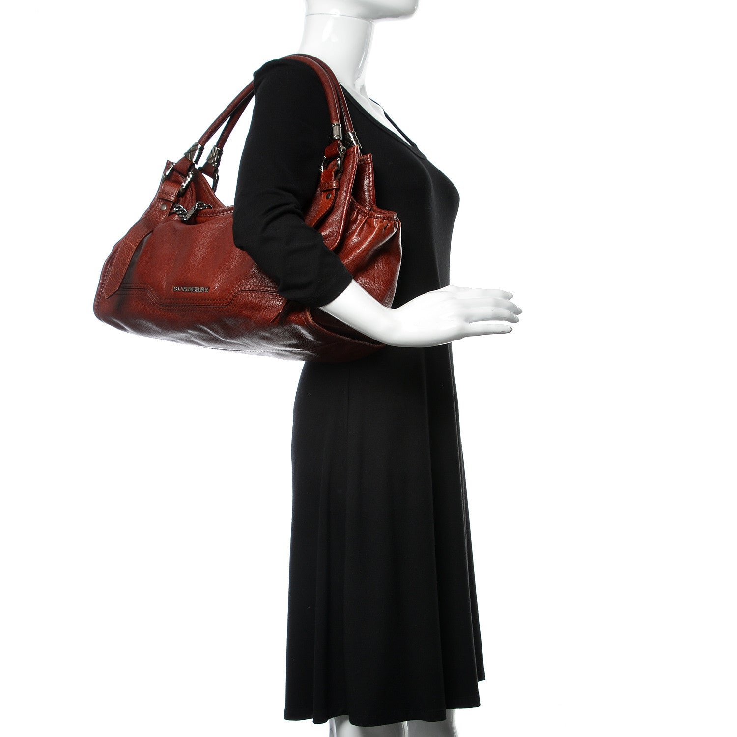 Burberry Calfskin Ashmore Tote Burgundy 2 of 17