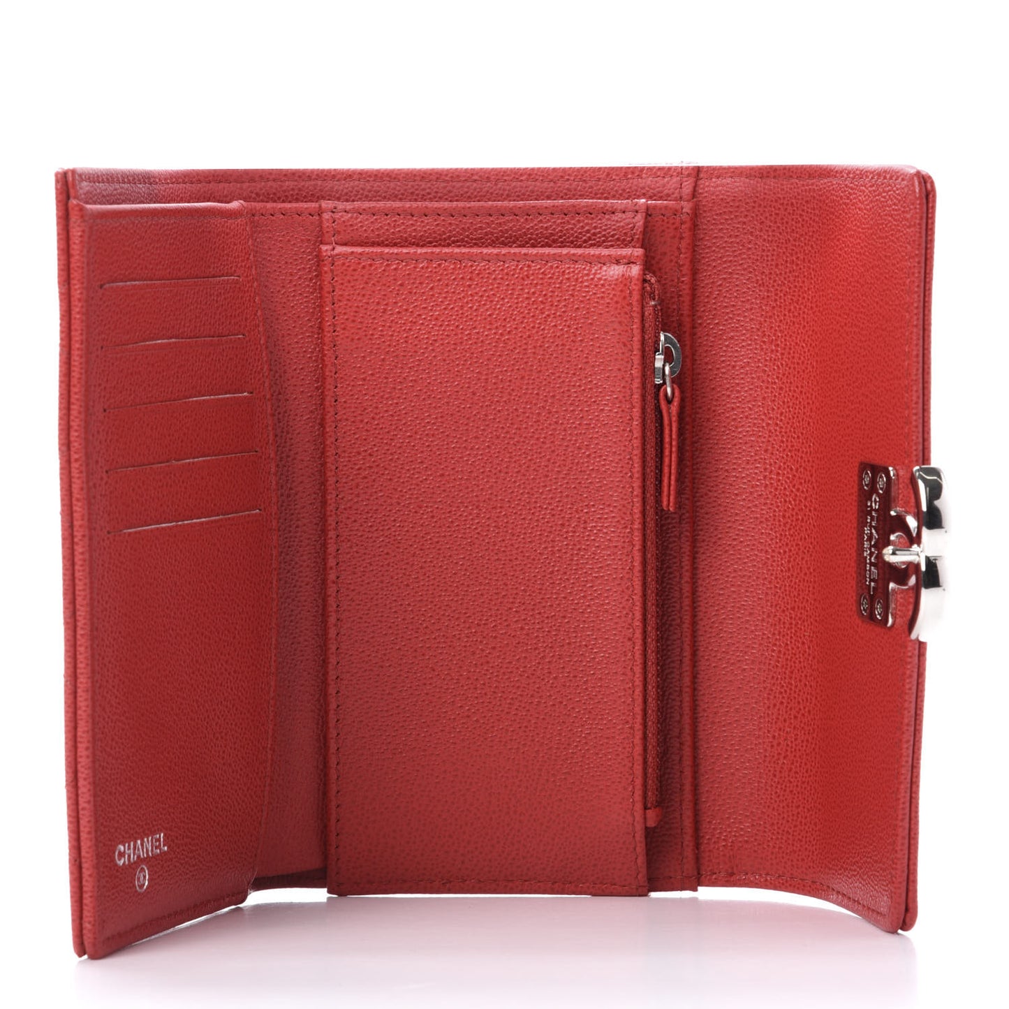 Grained Calfskin Quilted CC Box Flap Wallet Red
