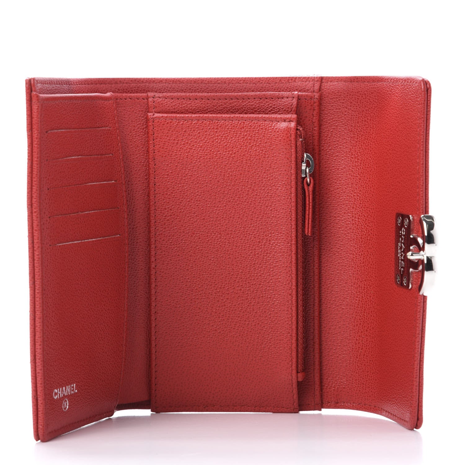 Chanel Grained Calfskin Quilted CC Box Flap Wallet Red 5 of 10